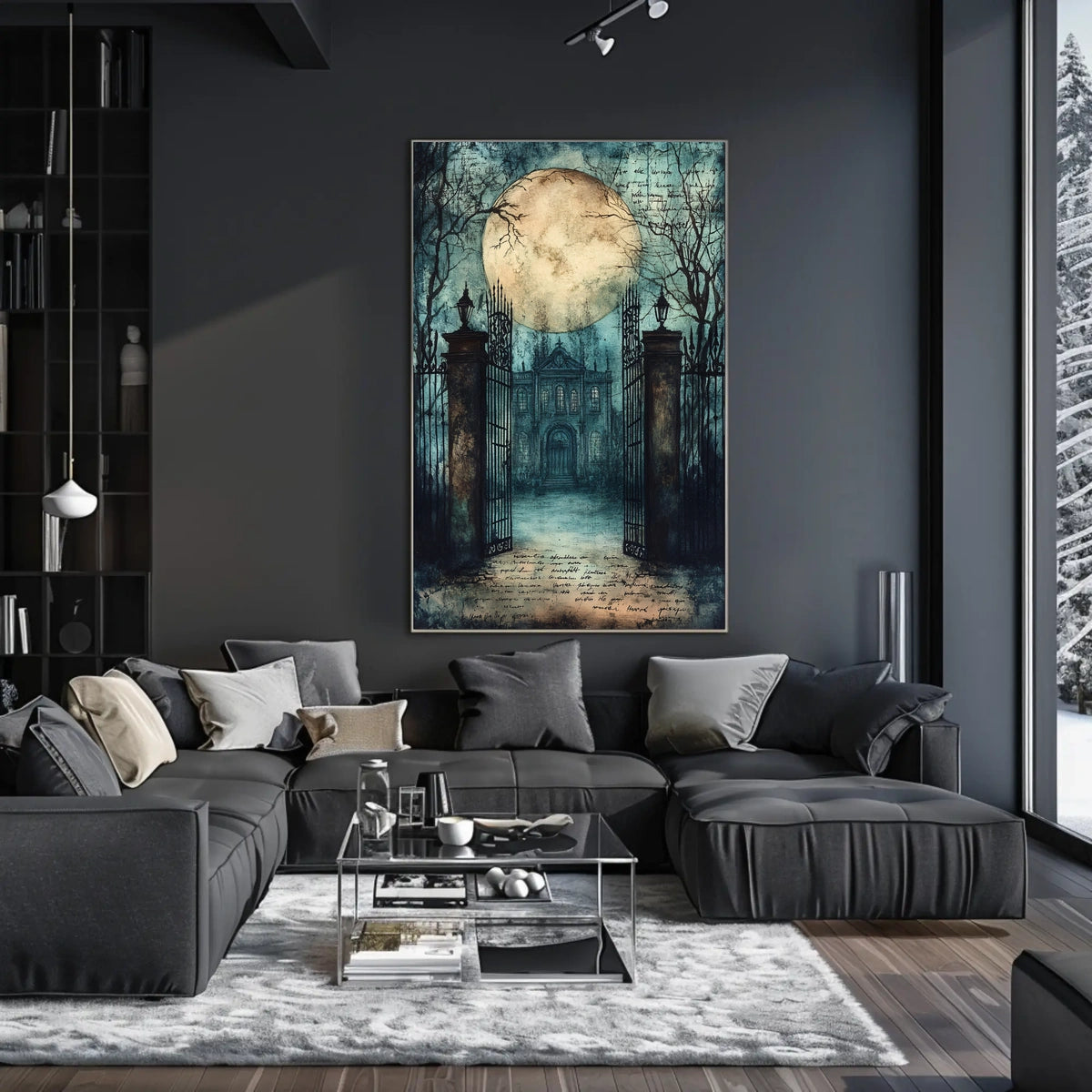 Mysterious Moonlit Gothic Mansion, Artistic Gothic Culture Poster