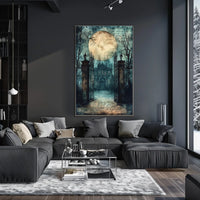 Mysterious Moonlit Gothic Mansion, Artistic Gothic Culture Poster
