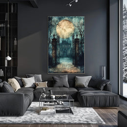 Mysterious Moonlit Gothic Mansion, Artistic Gothic Culture Poster
