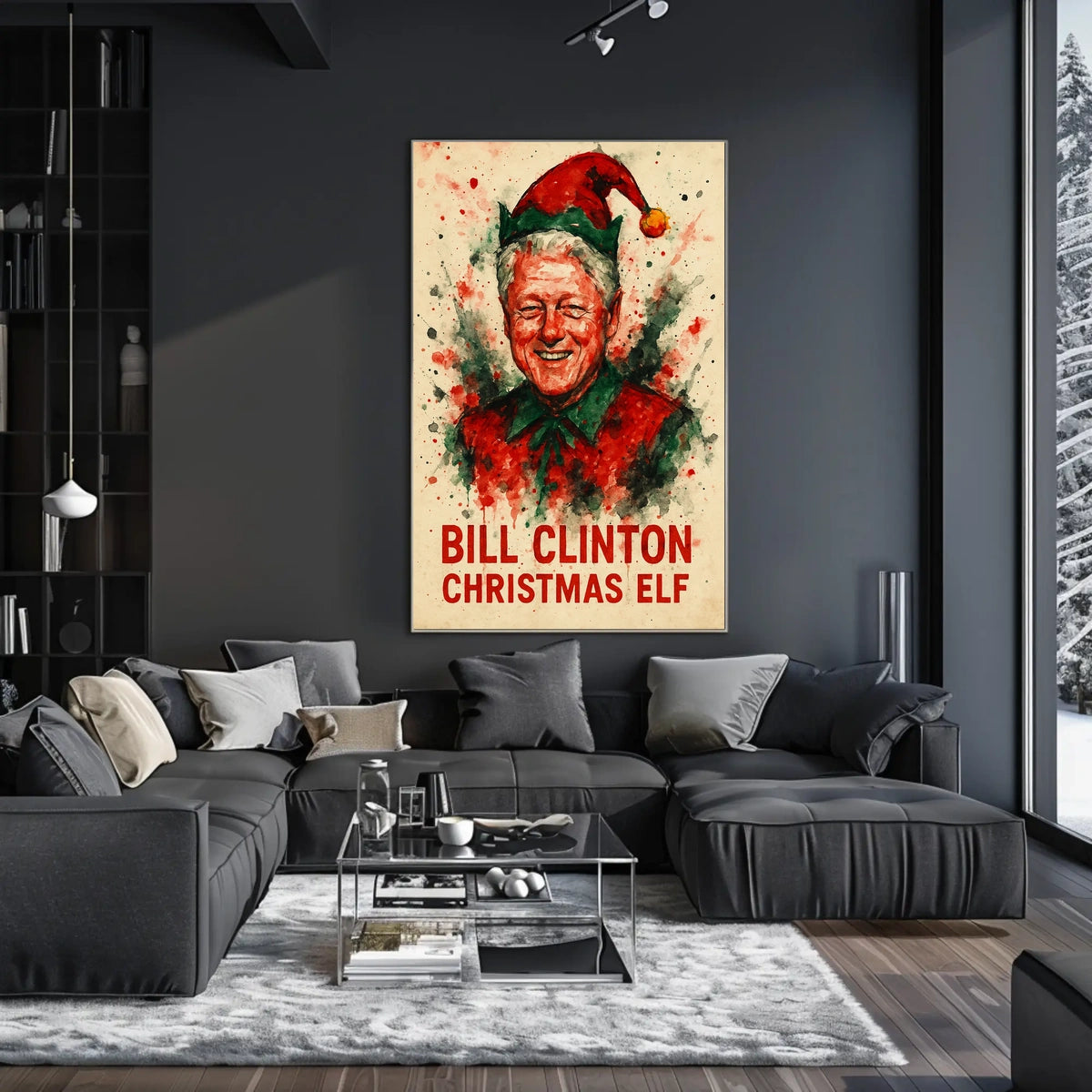 Bill Clinton Christmas Elf Historical or Presidential Poster