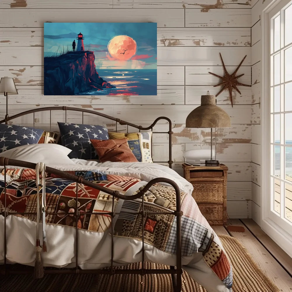 Lighthouse Moonlit Serenity: Coastal Exploration Art Print