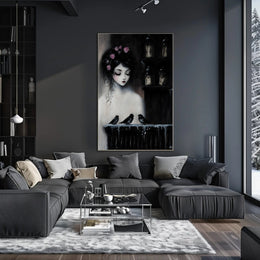Ethereal Gothic Woman with Roses and Birds Poster PosterGoat