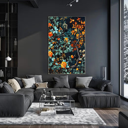 Lush Autumn Botanical Scene with Modern Artistic Poster