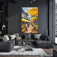 Vibrant Urban Marketplace Scene Impressionistic Art Poster