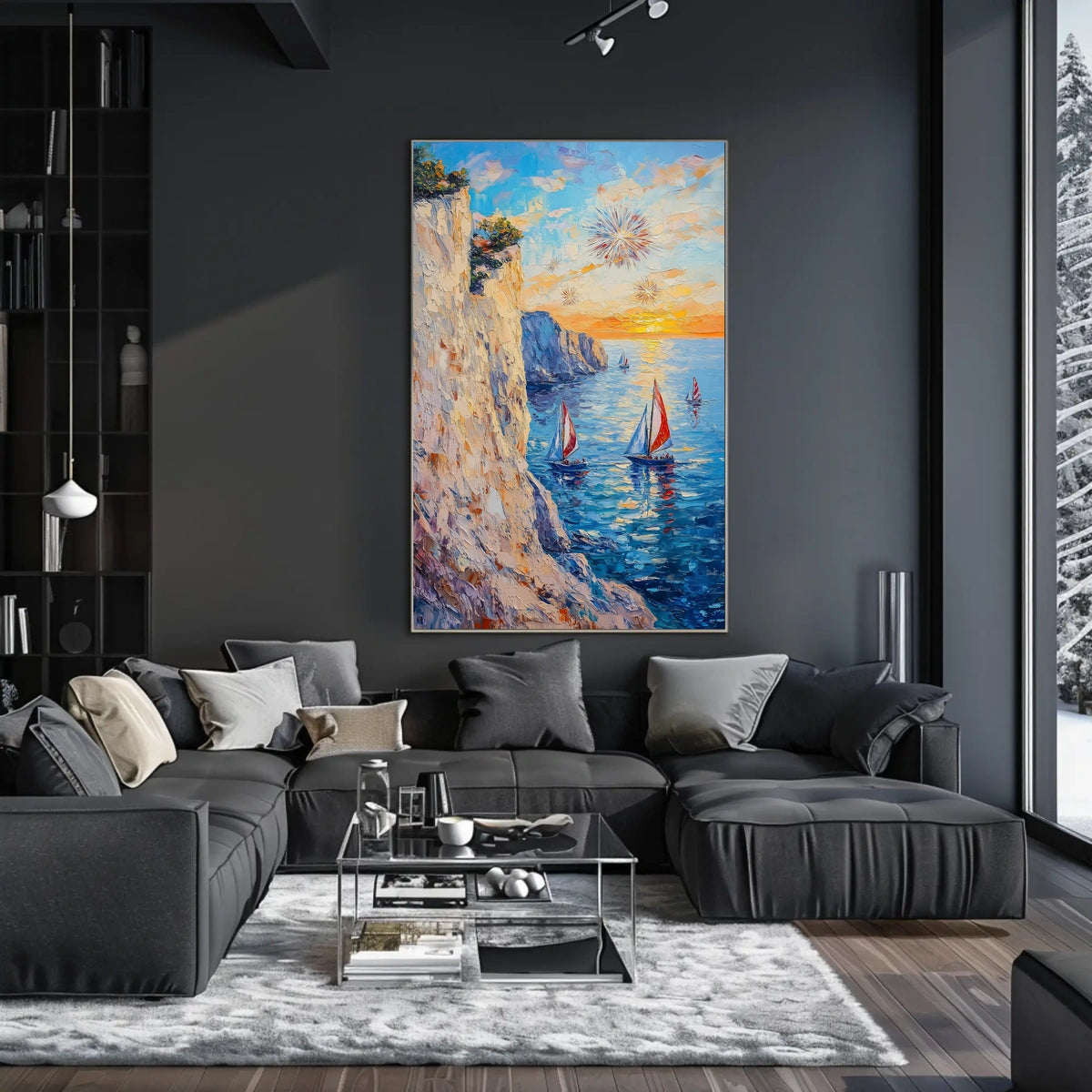 pixelmotion copyai 35099 Thick oil impasto painting of a coastal cl 5e7818ef ccf4ef9bde5b64623829Poster
