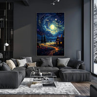 Starry Night Cottage Poster
