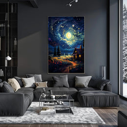 Starry Night Cottage Poster