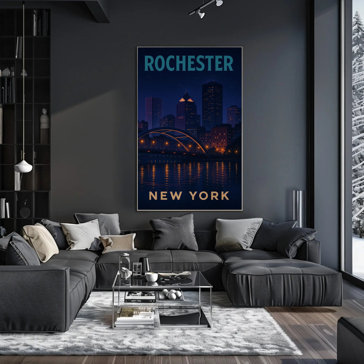 Rochester Nightscape Urban Skyline Poster Modern Wall Art