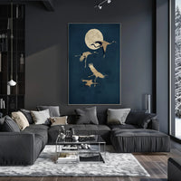 Moonlit Flight of Cranes Poster
