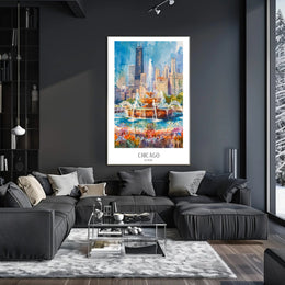 Vibrant Chicago Skyline Watercolor Urban or Cityscape Poster PosterGoat