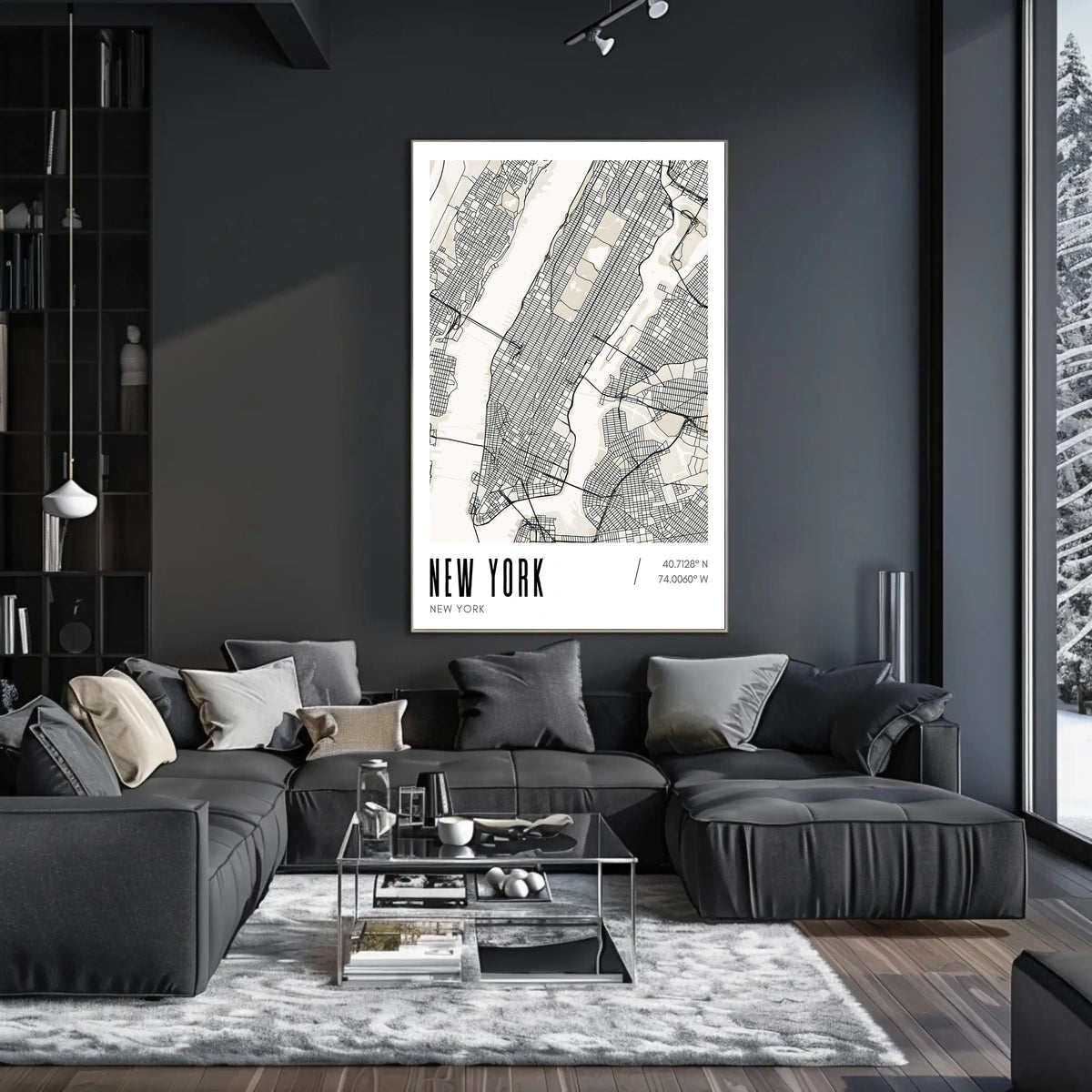 New York City Poster Modern Monochrome Map Wall Art