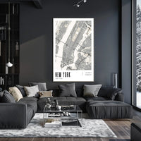 New York City Poster Modern Monochrome Map Wall Art