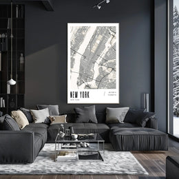 New York City Poster Modern Monochrome Map Wall Art