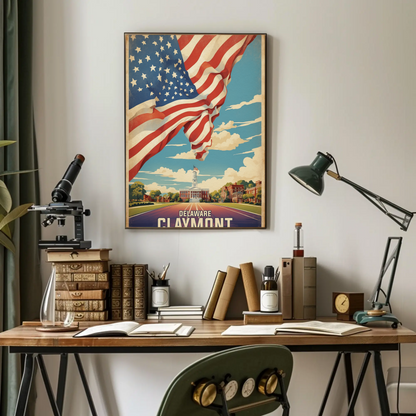 Claymont Delaware Flag Historic Town Hall Vintage Travel Poster