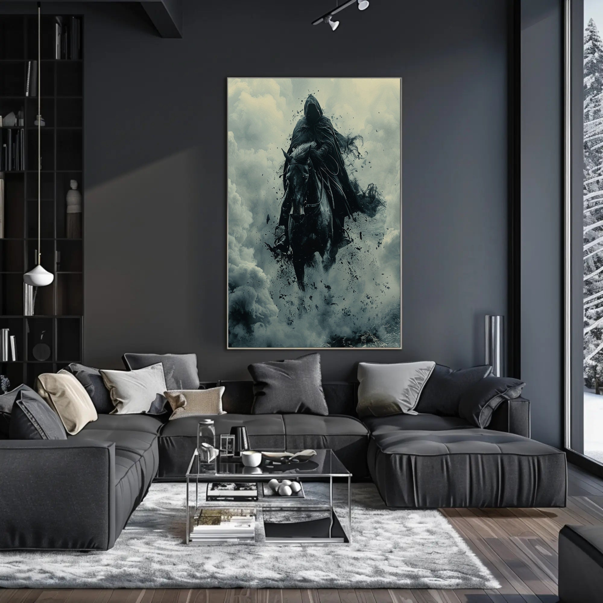 Mysterious Cloaked Figure Riding Horse Fantasy Mythology Poster PosterGoat