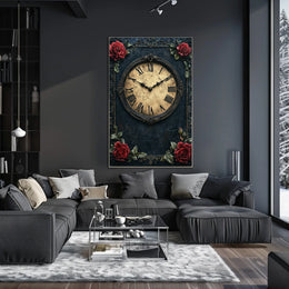 Vintage Clock and Roses Victorian Elegance Artistic Poster