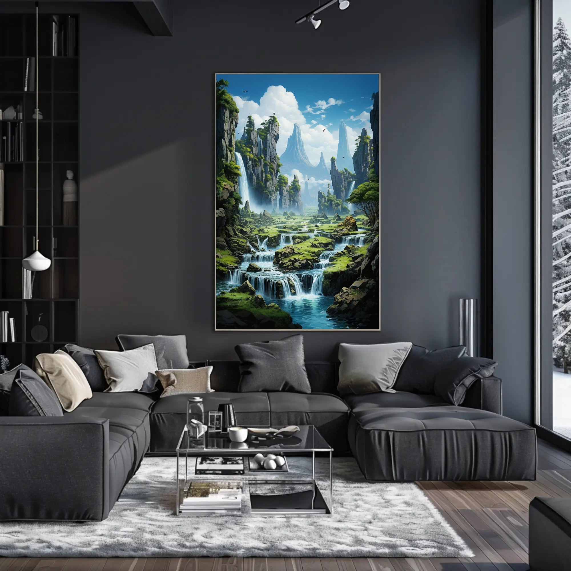 Serene Waterfall Landscape Poster