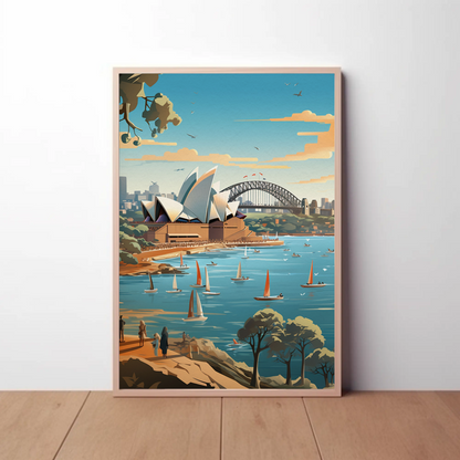 Sydney Opera House Harbor Bridge Boats View Travel Poster