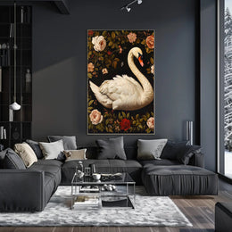 Graceful Swan Wall Art Amidst Blossoms