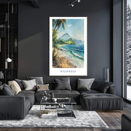 Nicaragua Coastal Paradise: Tropical Watercolor Travel Poster PosterGoat
