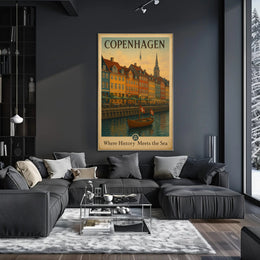 Copenhagen's Vibrant Waterfront Vintage Travel Poster
