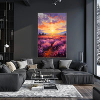 Sunset Over Lavender Fields Poster