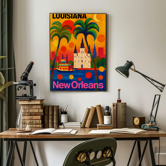 New Orleans Louisiana Skyline Retro Vintage Travel Poster