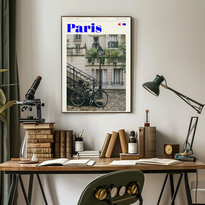 Parisian Street Bike Scene Vintage Travel Poster