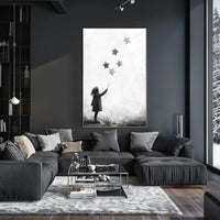 Child Releasing Star Balloons Silhouetted Artwork Poster