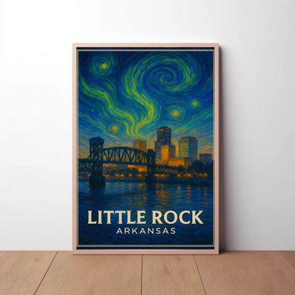 Little Rock Arkansas Bridge Skyline Starry Night Travel Poster