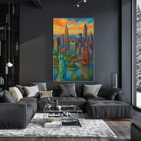 New York City Sunset Poster Modern Cityscape Urban Wall Art