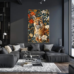 Majestic Cougar Floral Wall Art Print