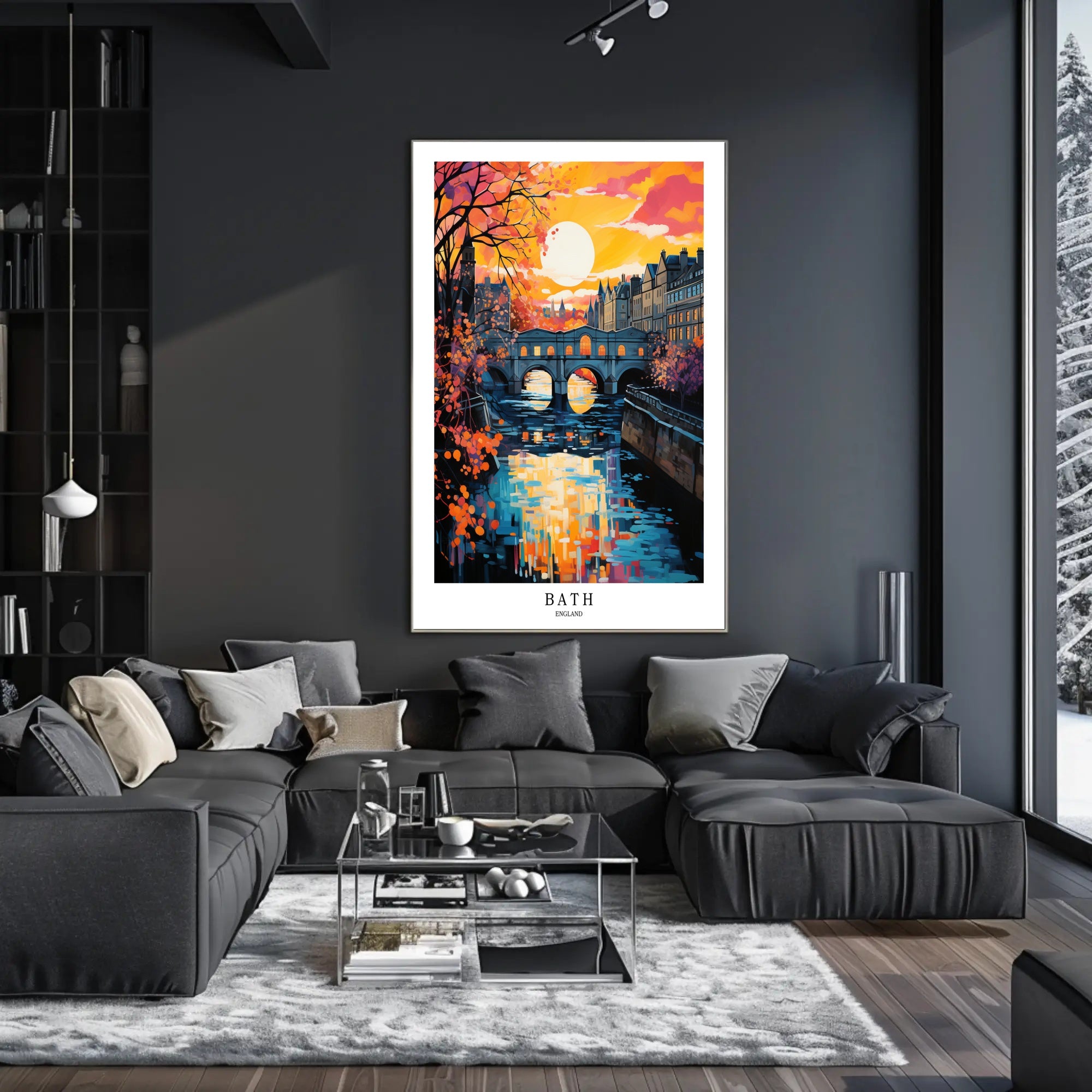 Bath River Bridge Sunset Scene Travel Poster PosterGoat