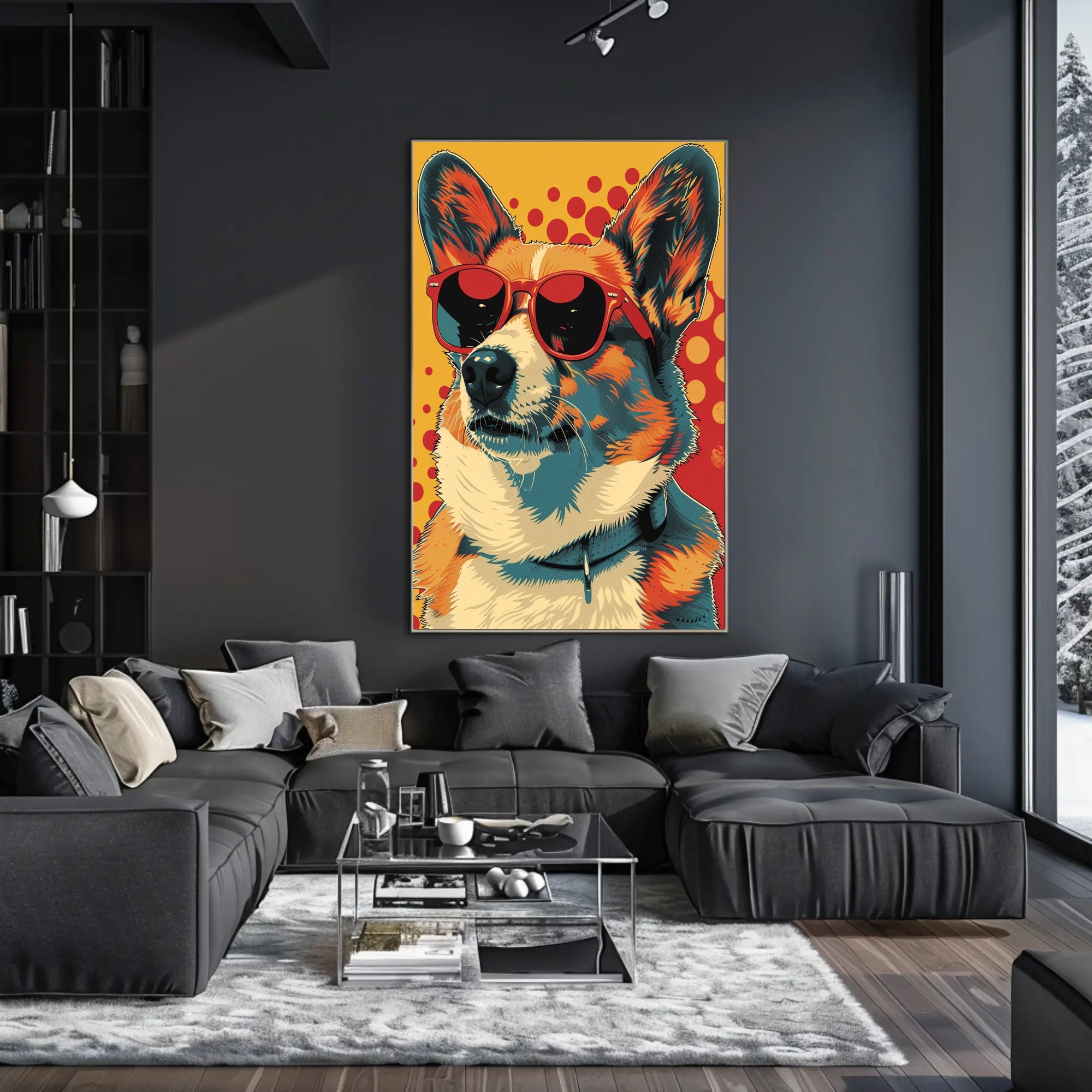 Cool Pop Art Corgi with Red Shades Animal Poster PosterGoat