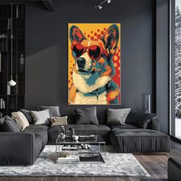 Cool Pop Art Corgi with Red Shades Animal Poster PosterGoat