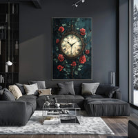 Vintage Clock and Roses Art Print - Artistic Poster