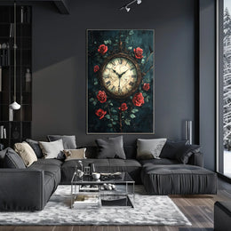 Vintage Clock and Roses Art Print - Artistic Poster