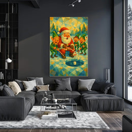 Whimsical Christmas Poster: Santa and Elves Ice Fishing