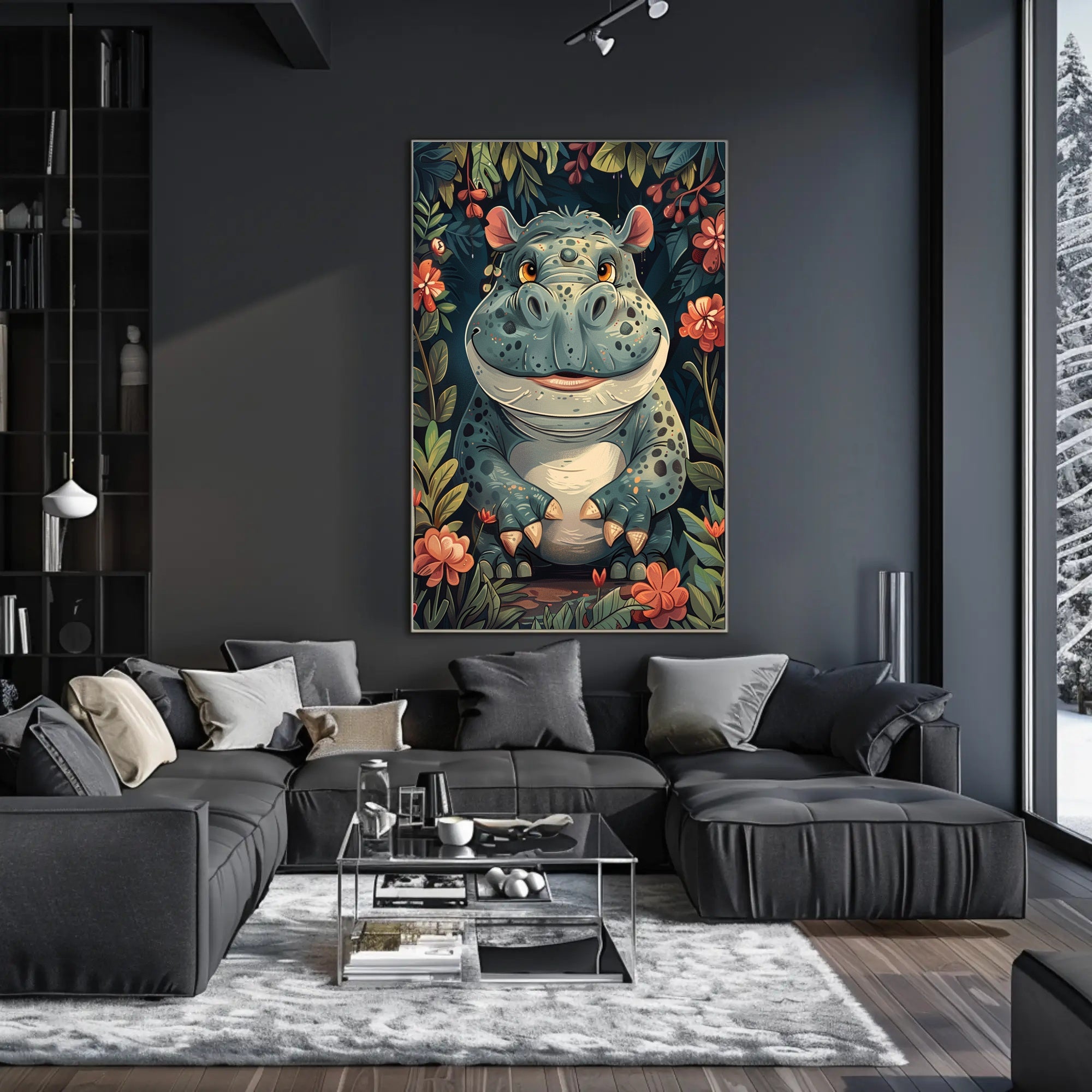 Whimsical Hippo in the Jungle Poster PosterGoat
