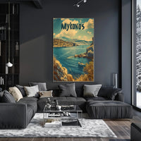 Mykonos Coastal Vista Vintage Travel Poster