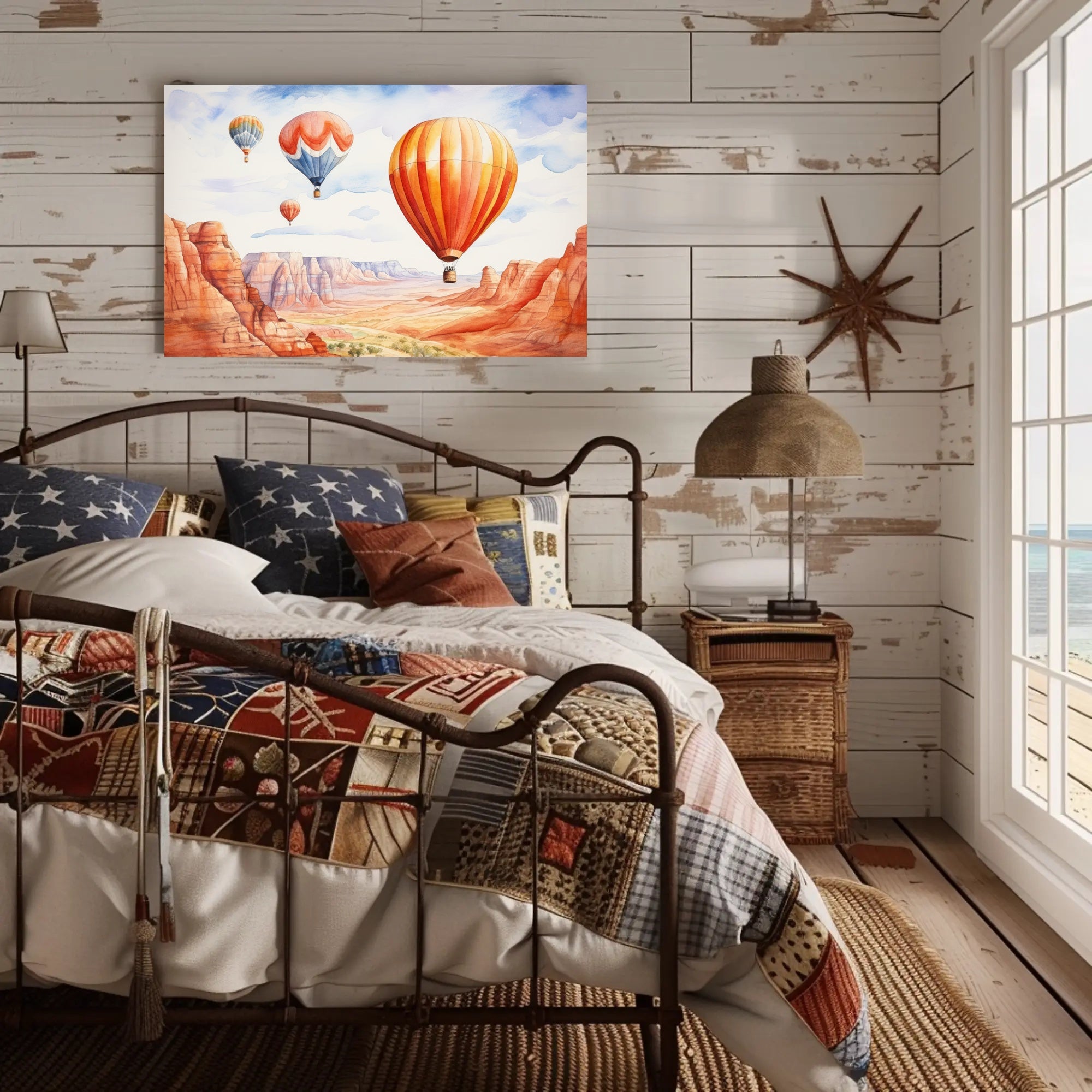 Hot Air Balloons Over Canyon Landscape Poster