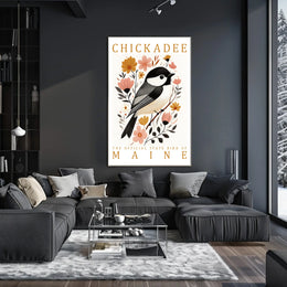 Chickadee Maine State Bird Botanical Art Poster