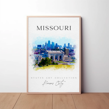 Kansas City Missouri Skyline Watercolor Poster Poster