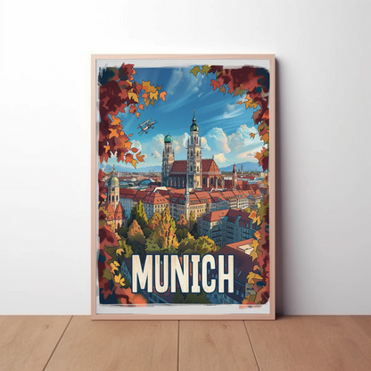 Munich Cathedral Autumn Germany Travel Poster