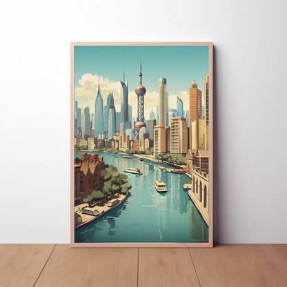 Shanghai Modern Skyline and River Travel Poster