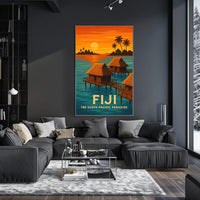 Tropical Overwater Bungalows Vintage Travel Poster