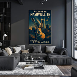 Nashville Music City Vintage Style Urban Cityscape Poster