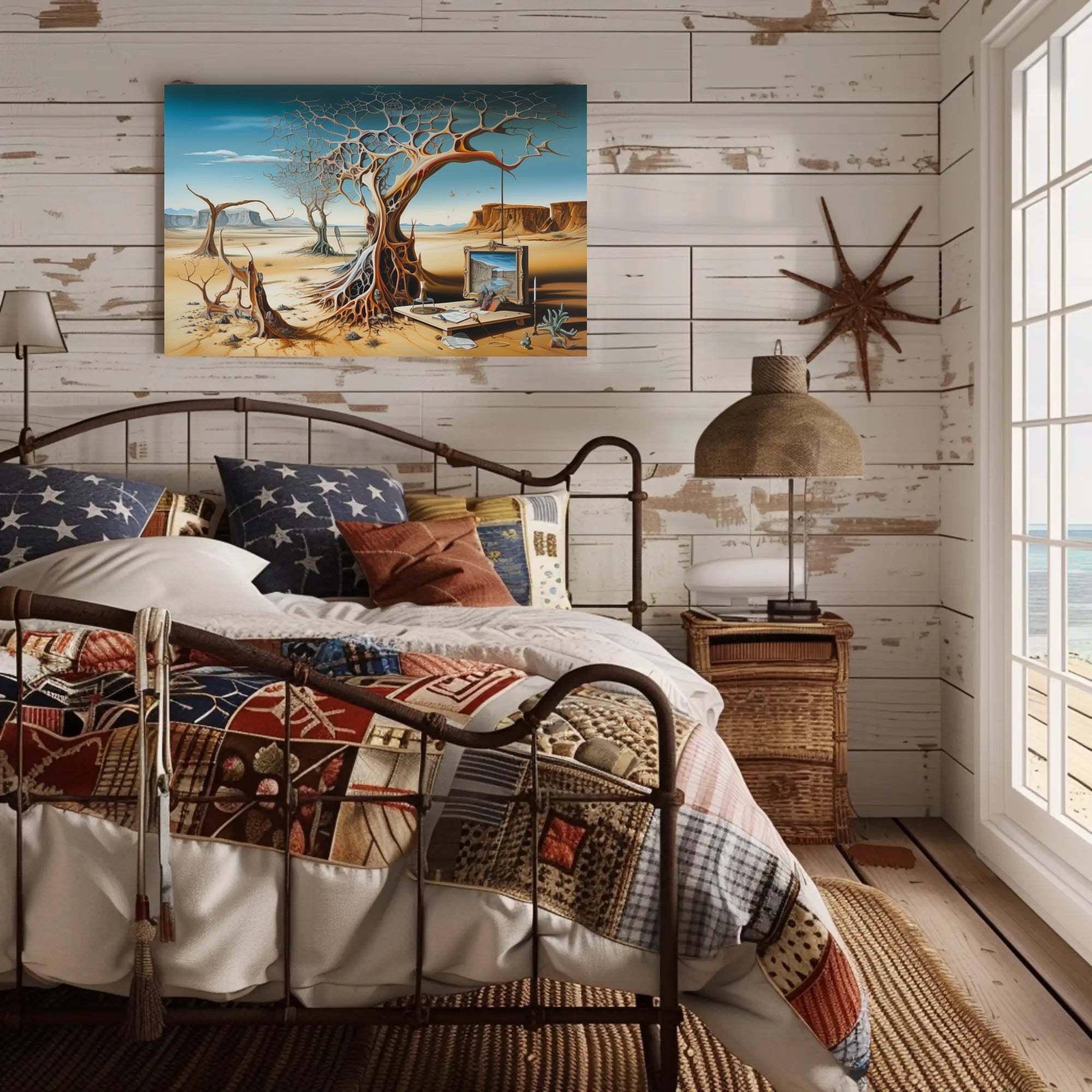 Surreal Desert Artwork with Abstract Tree: Artistic Poster