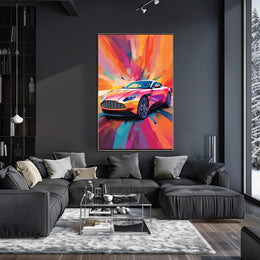 Luxury Sports Car in Vibrant Abstract Pop Culture Poster