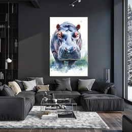 Hippo Watercolor Portrait Poster Wall Art Print